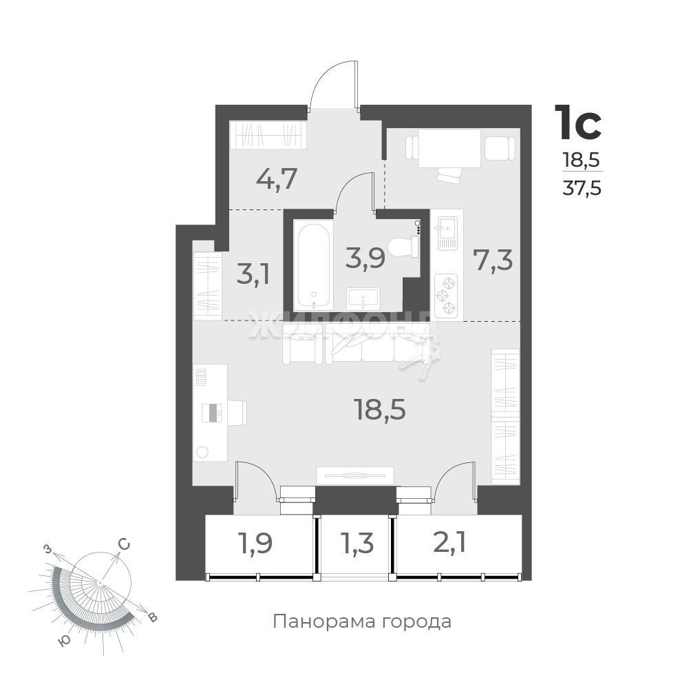 Купить однокомнатную квартиру в новостройке в г.Новосибирск - вариант  100318058 | Жилфонд